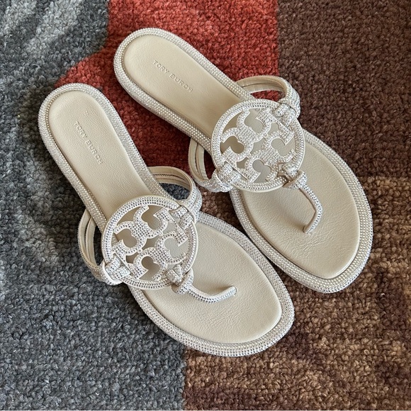 Tory Burch Miller Knotted Pavé Embellished Crystal Thong Sandal - Picture 1 of 9
